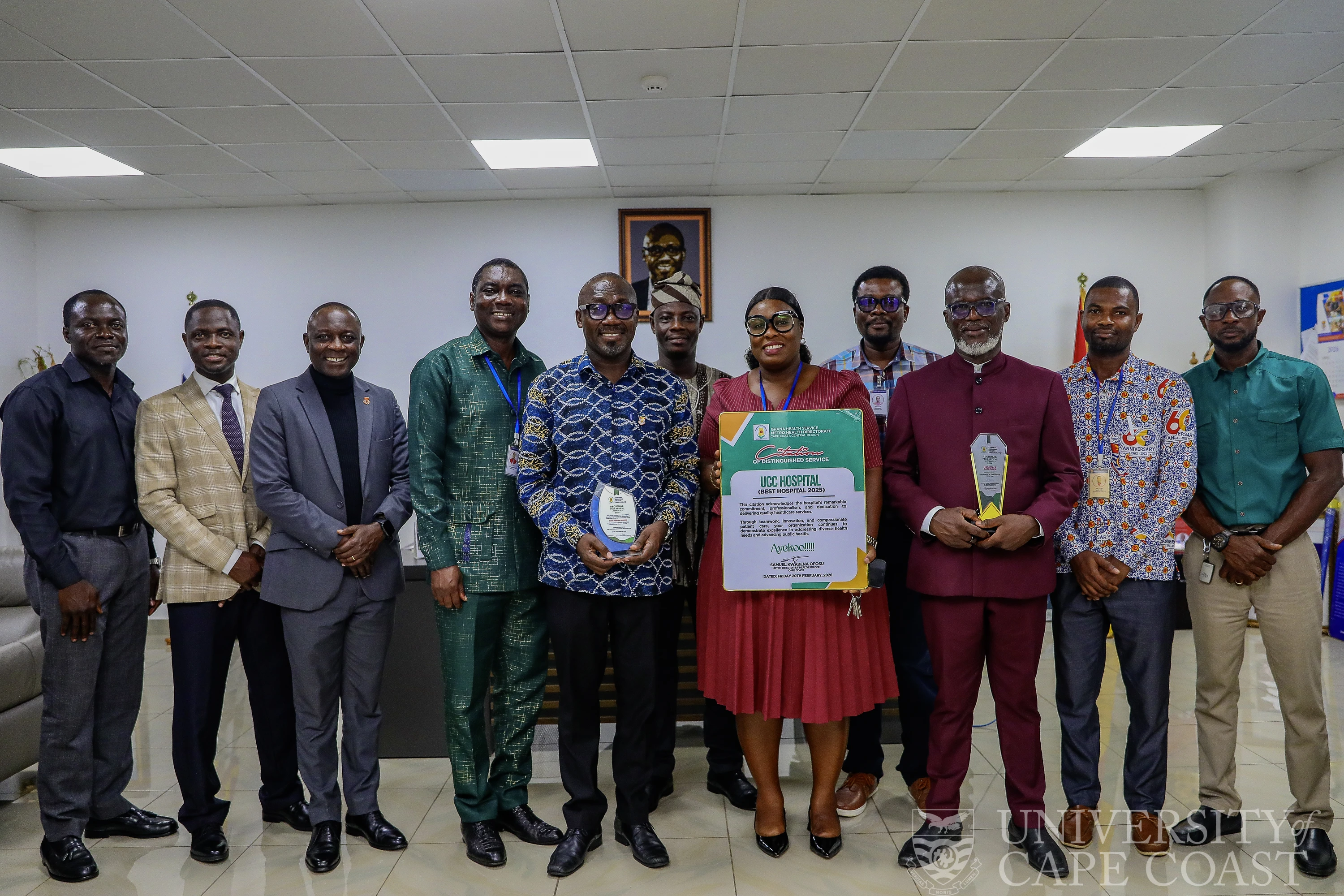 The Vice-Chancellor and Registrar with the Director of UCC Health Services and his team